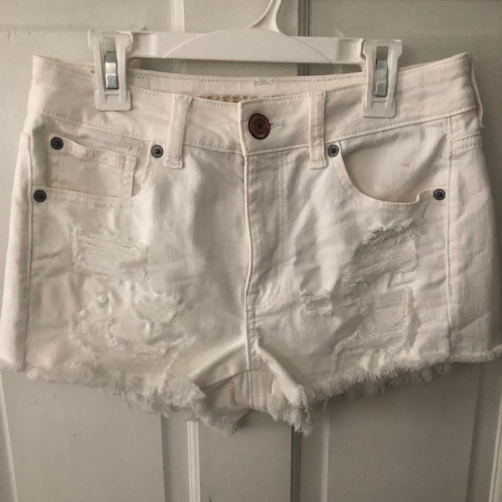 High rise white jeans shorts